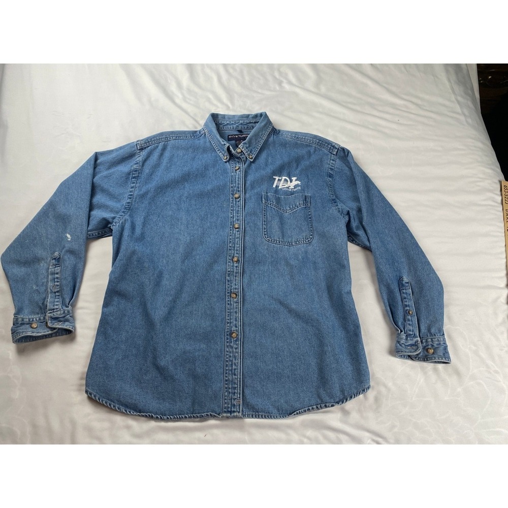 Swingster Denim Shirt Womens XL Blue Long Sleeve TDI Horse Feeds Embroidered
